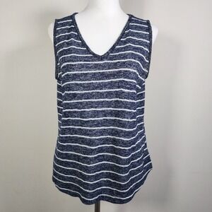 Jones New York Navy Blue White Stripe V Neck Knit Top Womens Medium French Style